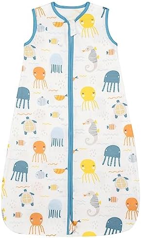 ZIGJOY Baby Sleep Bag Baby Wearable Blanket 100% Cotton Sleeveless Sleeping Sack 0.5 TOG Breathable Toddler Sleeping Bag for 6-12 Months with Double Zipper Blue