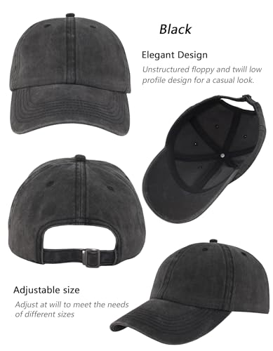 Image of 3 Pack Vintage Washed Cotton Adjustable Baseball Caps for Men Women Unstructured Low Profile Plain Classic Dad Hat
