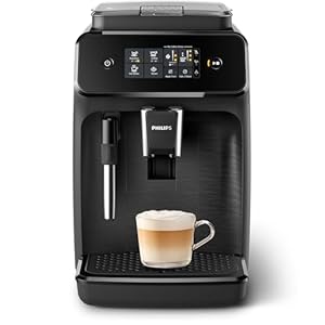 Philips 1200 Series Fully Automatic Espresso Machine, Classic Milk Frother, 2 Coffee Varieties, Intuitive Touch Display, 100% Ceramic Grinder, AquaClean Filter, Aroma Seal, Black (EP1220/04)