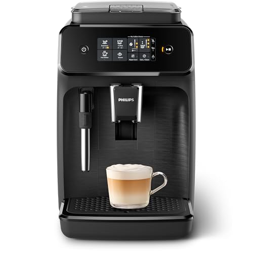 Philips 1200 Series Fully Automatic Espresso Machine, Classic Milk Frother, 2 Coffee Varieties, Intuitive Touch Display, 100% Ceramic Grinder, AquaClean Filter, Aroma Seal, Black (EP1220/04)