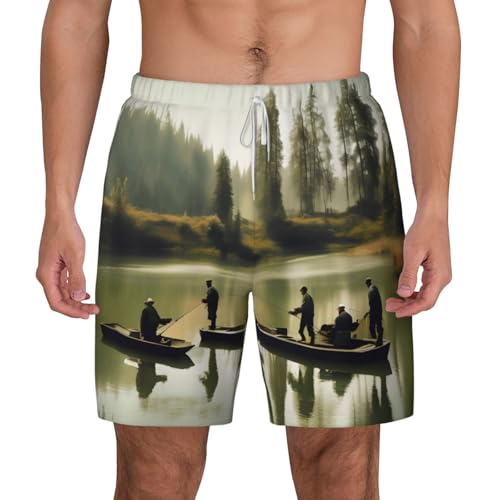Short de bain léger séchage rapide homme à motif pêcheur sur le lac
