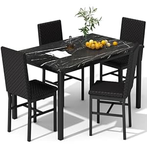 Recaceik Dining Table Set for 4, Modern 5 Piece Dining Table Set Faux Marble Kitchen Table & 4 Velvet Upholstered Chairs, Dining Room Set for Small Space