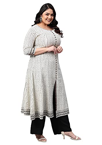 Image of Yash Gallery Women's Cotton Relaxed Fit Anarkali Plus Size Printed Kurta
