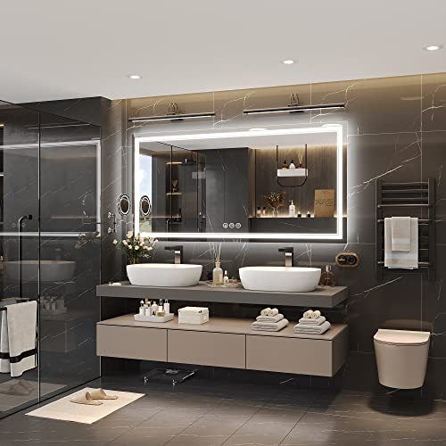 Image of 72x36 Inch Led Mirror for Bathroom with Front Light and Backlit, Bathroom Mirror with Led Lights, Vanity Mirror with Lights for Wall, Anti-Fog, Dimmable, Memory Function, Tempered Glass