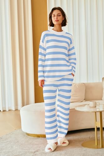 Image of SENSERISE Womens Striped Set Sweater Lounge Sets