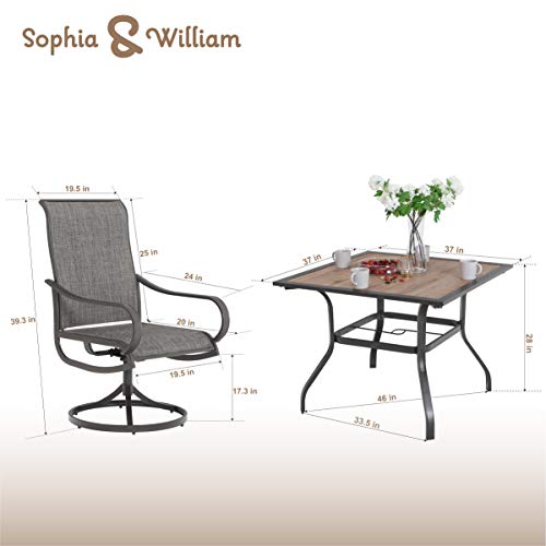 Sophia & William Patio Dining Set 5 Pieces Outdoor Furniture Set For 4 Patio Swivel Chairs Textilene With 1 Metal Umbrella Table 6 Person For Lawn Garden #TOP6