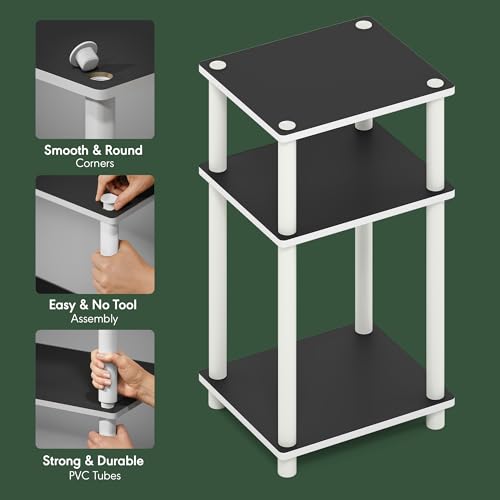 Furinno JUST Side Table, 3-Tier End Table, Open Shelves Night Stand, Bedside Table, Toolless Assembly, for Living Room, Bedroom, Bathroom, White(Espresso) | with Plastic Poles, 1-Pack