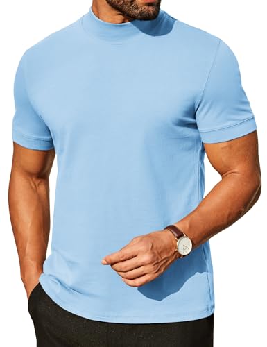 Image of COOFANDY Mens Mock Turtleneck Shirts Casual Premium Cotton Short Sleeve Shirt Basic Half Neck T-Shirts