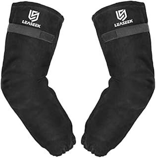 LeaSeek Leather Welding Sleeves,Heat & Flame Resistant Arm Protection Gardening Sleeve, Adjustable Upper Arm Bands and Kevlar Stitching,Cowhide Leather & Non-Stick Liner Work Sleeves,1 Pair