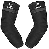 Protección superior: funda de soldadura de cuero vacuno dividida resistente al calor y al fuego. Funciona muy bien para días calurosos que no quieren llevar una chaqueta/abrigo, mantienen tus brazos protegidos de salpicaduras o quemaduras.