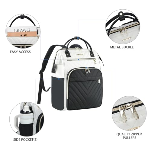 Image of VANKEAN 17 Inch Laptop Backpack for Women Fashion Computer Work Bag, Large Capacity Waterproof Backpack, College Daypack Business Travel, Beige-Black