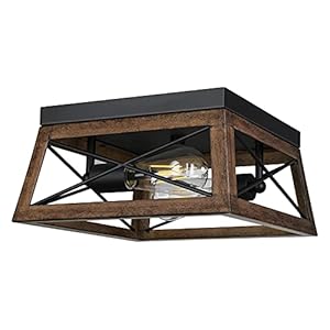 DEWENWILS Farmhouse Metal Flush Mount Light Fixture with Wood Grain Finish, 2-Light Ceiling Lamp for Kitchen, Hallway, Entryway, Foyer