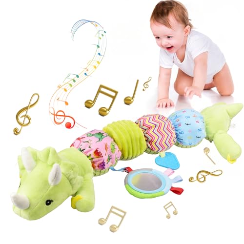 Baby Toys 0-12 Months, Musical Stuffed Animal Toys for 0-3-6-12 Months, Soft Sensory Caterpillar Toys with Crinkle and Rattles, Infant Tummy Time Toys Gifts for Newborn Boys Girls (Shark)