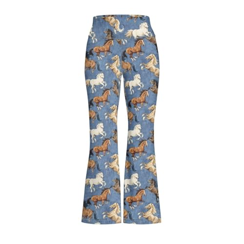 Horse Girl's Flare Leggings High Waisted Yoga Pants Bootcut Dance Casual Pants Activewear Kids Bell Bottoms