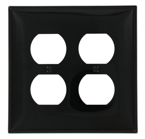 Image of Leviton 2-Gang Duplex Receptacle Wallplate, Midway Size, PJ82-E, Black