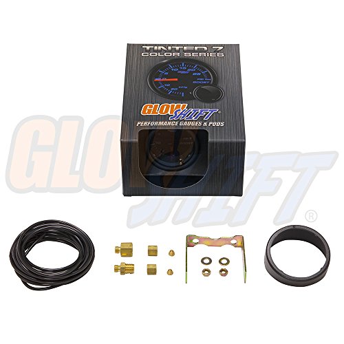 Glowshift Tinted 7 Color 35 Psi Turbo Boost Gauge Kit - Includes Mechanical Hose & Fittings - Black Dial - Smoked Lens - For Car & Truck - 2-1/16" 52Mm #TOP5