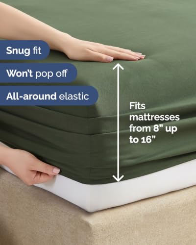 Image of Cal King 6 Piece Bed Sheet Set - Breathable & Cooling Sheets - Forest Green