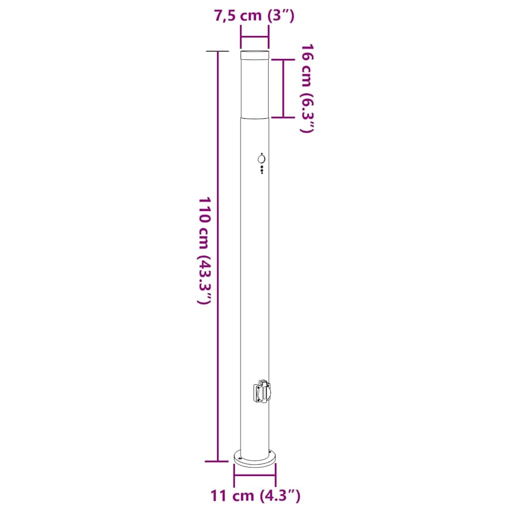 Lampada a colonna con sensore e presa, 110 cm, in acciaio inox, IP44, illuminazione esterna da giardino, con sensore di movimento PIR, resistente alle intemperie, attacco E27, argento, per