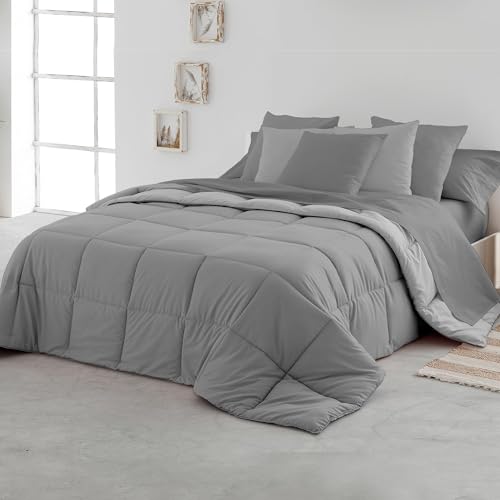 SOMNI HOME Edredón Nórdico Bicolor Reverisble Cama 150 cm Duvet Microfibra Cálido Comodo Ligero. Cama Matrimonio. Calidad 400 gr. Perla - Marengo 250x260