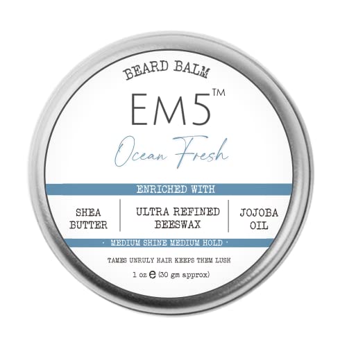 Image of Em5 All Hair Type Ocean Fresh Organic Beard Balm | Shape Style And Tame | Medium Hold And Shine | Long Lasting Fragrance | Mustache And Beard Wax | Gift For Him /Men - 30 Gram
