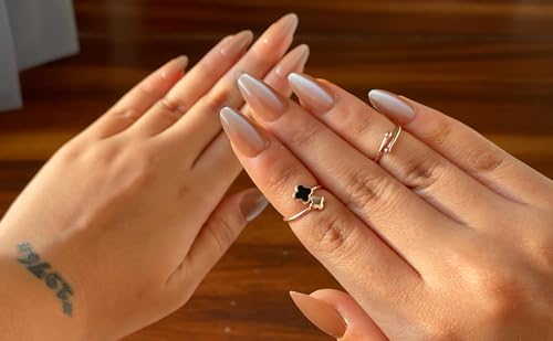 Image of Metallic Nude Almond Nail Extensions - 24pcs Glossy Press On Nails with Gel Glue Tabs | Elegant Artificial False Nails for Women - Classy Reusable Manicure