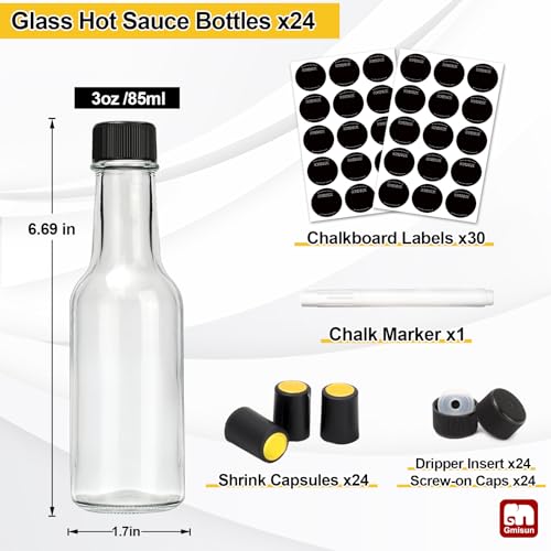 Gm Gmisun Gmisun Mini Hot Sauce Bottles 3 Oz, 24 Pack Glass Woozy Bottles With Shrink Capsules, Mini Wine Bottles With Labels, Ginger Shot Bottles With Caps, For Homemade Hot Sauces thumb #1