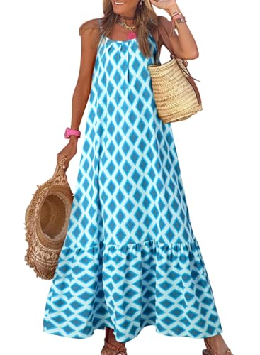 Image of Dokotoo Women Summer Dresses Scoop Neck Ruffle Flowy Boho Maxi Dress