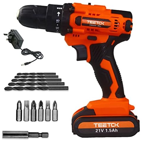 Cordless Drill Driver, 21V Combi Driver Electric Screwdriver,Accessory Kit, LED Work Light, Quick Change Battery & Charger Included Suitable for Home DIY,Wood,Steel Cover