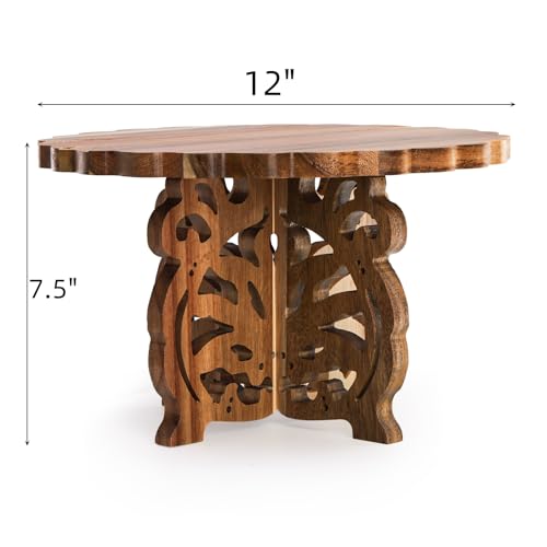 12" Wood Cake Stand, Acacia Wooden Rustic Cupcake Holder, Wedding Table Centerpiece Dessert Display Stand, Birthday Cake Pedestal for Tea Party Baby Shower - Image 4