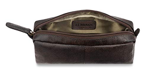 Image of LEABAGS Fort Wayne Genuine Buffalo Leather Pencil case I Vintage Pen Holder I Small Pencil case, Merlot, One Size, Casual
