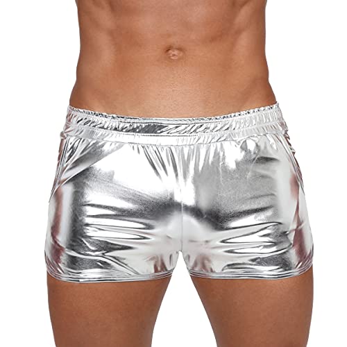Gary Majdell Sport Men's Liquid Metallic Active Quick Dry Shorts With Pockets For Gym Or Club Wear (Liquid Silver, X-Large) #TOP1
