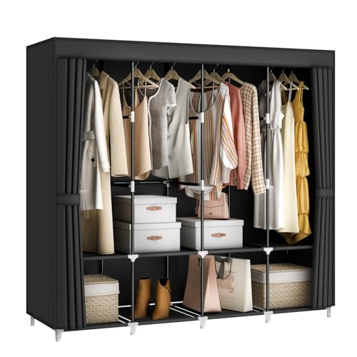 MOGELAFOO Portable Closet Wardrobe, 67-Inch Clothes Organizer with 4 Hanging Rods and 8 Shelves, Non-Woven Fabric Cover, Large Capacity Storage for Bedroom and Living Room, Black