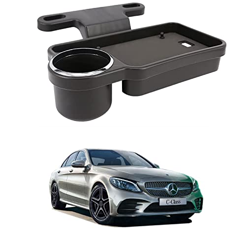Image of Oshotto (FT-04) Foldable Car Auto Headrest Rear Back Seat Table Drink Food Cup Tray Holder Compatible with Mercedes Benz C-Class 2010-2015 - Black