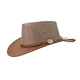 Bushie 1031 Kangaroo Cooler - Australian Kangaroo Leather Cowboy Hats for Men - Foldable Outback Hat, Ultra Lightweight, Airflow Mesh, Wide Brim, Durable, Water Resistant, Travel Bag (Small, Tan)