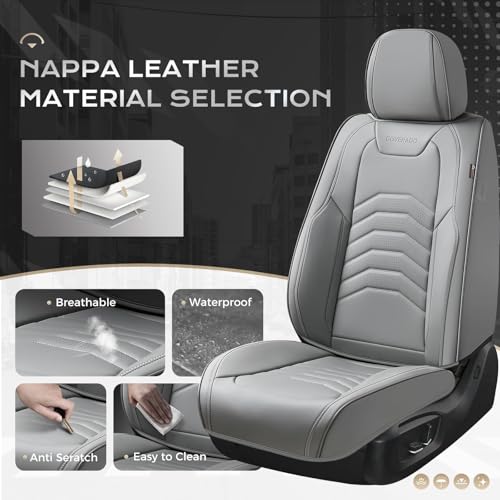 Image of Coverado Car Seat Covers, Gray Front Seat Covers, 2 Pack Luxury Faux Leather Seat Covers for Cars, Waterproof Car Seat Protector Car Seat Cushion, Universal Automotive Seat Covers Fit for Most Cars