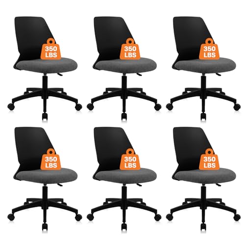 Image of CLATINA Armless Home Office Chairs, Ergonomic Small Desk Chair with Wheels and Soft Thick Upholstered Cushion, Comfy Adjustable Height Swivel Computer Task Chair for Conference Waiting, Black, 6 Pack