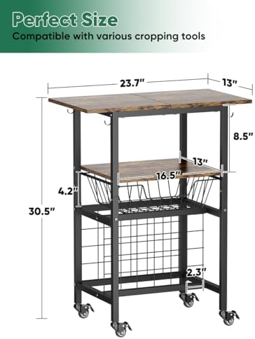Queension Craft Cart with Wheels for Cricut Machines, Craft Organization and Storage Stand with Basket, Cutting Machine Stand for Cricut Accessories, Vinyl Roll Organizer, Black — 사진 7