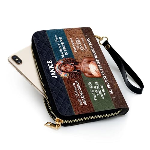 Personalized Leather Wallet for Women – Custom African Pride Clutch with Name – Elegant African Queen Gift – African American Art Wallet – Gift for Mom (I Still Believe)4