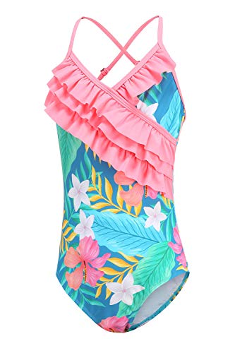 Image of Girls One Piece Swimsuits Hawaiian Ruffle Swimwear Beach Bathing Suit for Summer Vacation