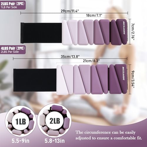 Image of BECOJADDE Ankle Weights for Women Wrist Weights Set of 2 (1 lb /2 lb Each) Adjustable Arm Leg Weight for Womens Men Suitable for Walking Swimming Running Pilates Yoga Gym