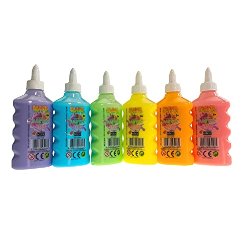 Nice Group - Slime Pastel Glue Set de 6 colles de 180 ML et Couleurs Jaune, Orange, Rose, Bleu Clair, Violet, Vert 47048