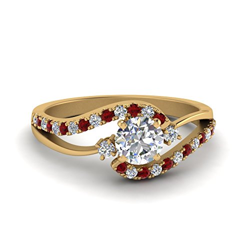Image of Choose Your Gemstone Swirl 3 Stone Diamond CZ Engagement Ring Yellow Gold Plated Round Shape Side Stone Engagement Rings for Women, Girls and Ladies US Size 4 to 12