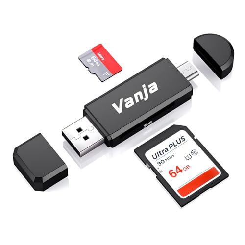 Vanja SD Kartenleser, Micro USB zu Micro SD Card Reader Adapter, Kartenlesegerät für SDXC, SDHC, MicroSD, TF, UHS-I Karten | Kompatibel mit PC, Laptop, Handy