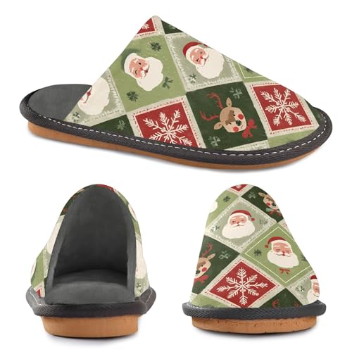 Slippers for Women Square Santa Claus Face Reindeer Head Snowflake Pattern Soft Winter Warm Shoes Indoor Outdoor Non-Slip House Travel Slippers4