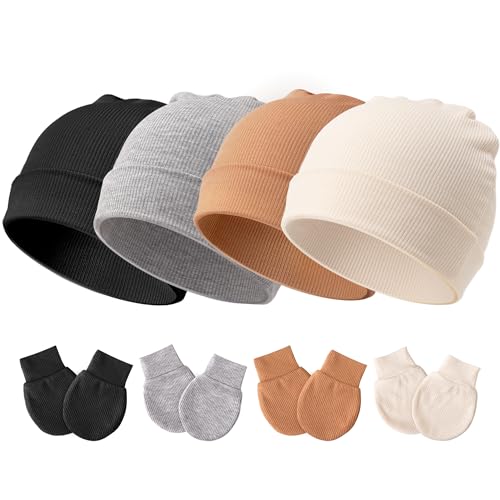 Image of Newborn Baby Hats and Mittens Set for Unisex Infant Toddler Soft Beanie Hat Newborn Hospital Hats for Boys Girls 0-6 Months