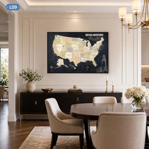 Image of IPIC Personalized Vintage Framed USA Map Pin Board, Image Size 42x28 in