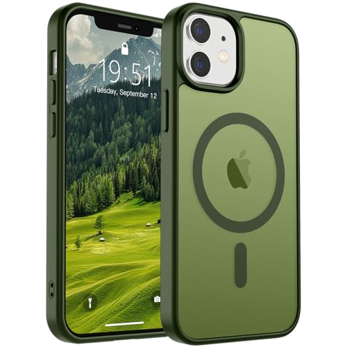 Image of SUPFINE Magnetic for iPhone 12 Case /iPhone 12 Pro Case (Compatible with MagSafe)(Military Grade Drop Protection) Slim Translucent Matte Shockproof with Anti-Fingerprint Phone Case,Cangling Green