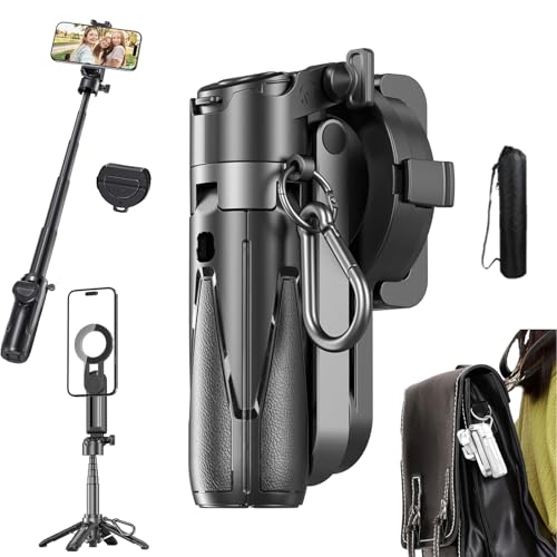 Trépied à selfie amélioré 2026, trépied magnétique portable, mini perche à selfie Bluetooth, rotation flexible à 360°, télécommande amovible, pour...