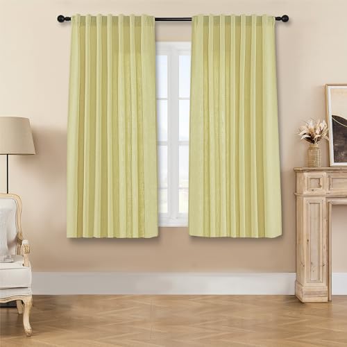 Image of Joydeco Linen Curtains, 2 Panels Set, Light Filtering, 63 Inch Long, Living Room, Lima Bean