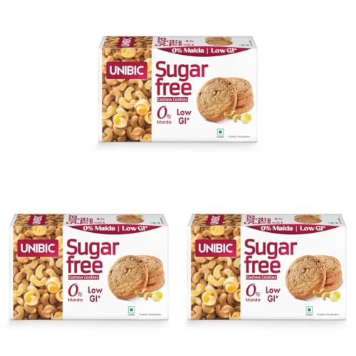 Image of Unibic Sugar Free Cashew Cookies 202.5g I Low GI No Maida I Sugar-Free Snack I Healthy Cookies (weight may vary) (Pack of 3)